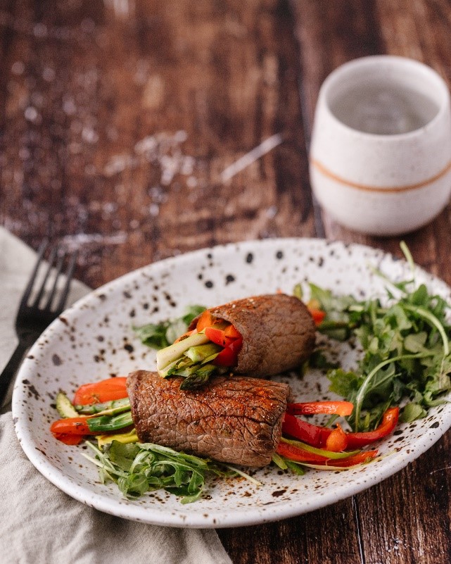 Beef, Asparagus & Red Pepper Roll Ups
