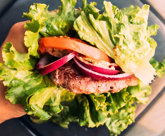 Beef Burger with Lettuce, Tomato, and Pickle