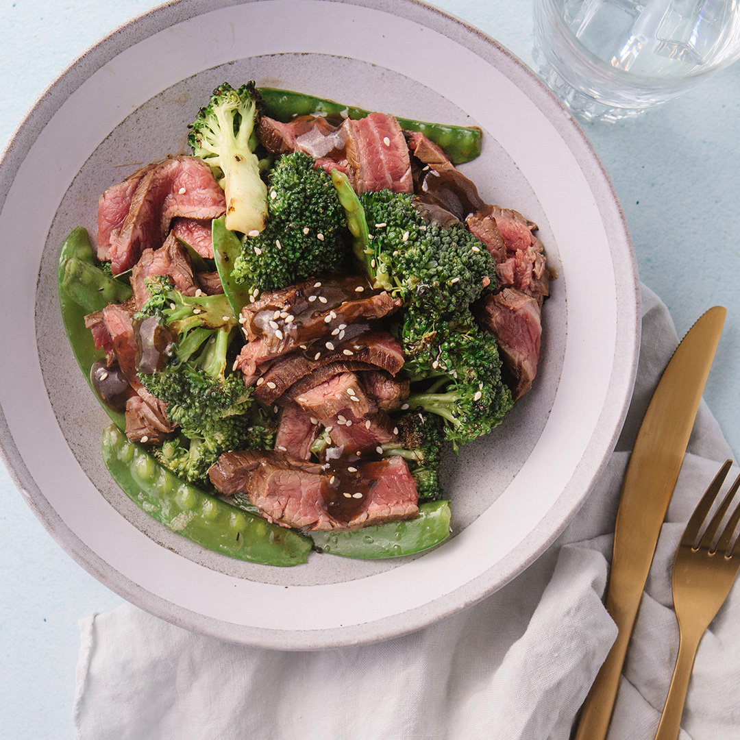 Flank Steak with Snow Peas and Broccoli
