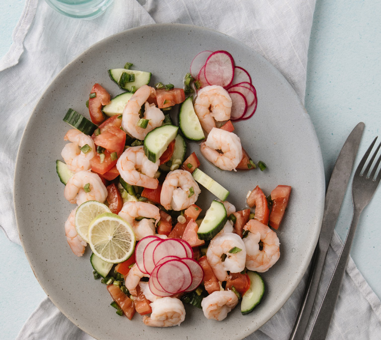 Marinated Spicy Shrimp Salad in Lime Juice & Cucumber